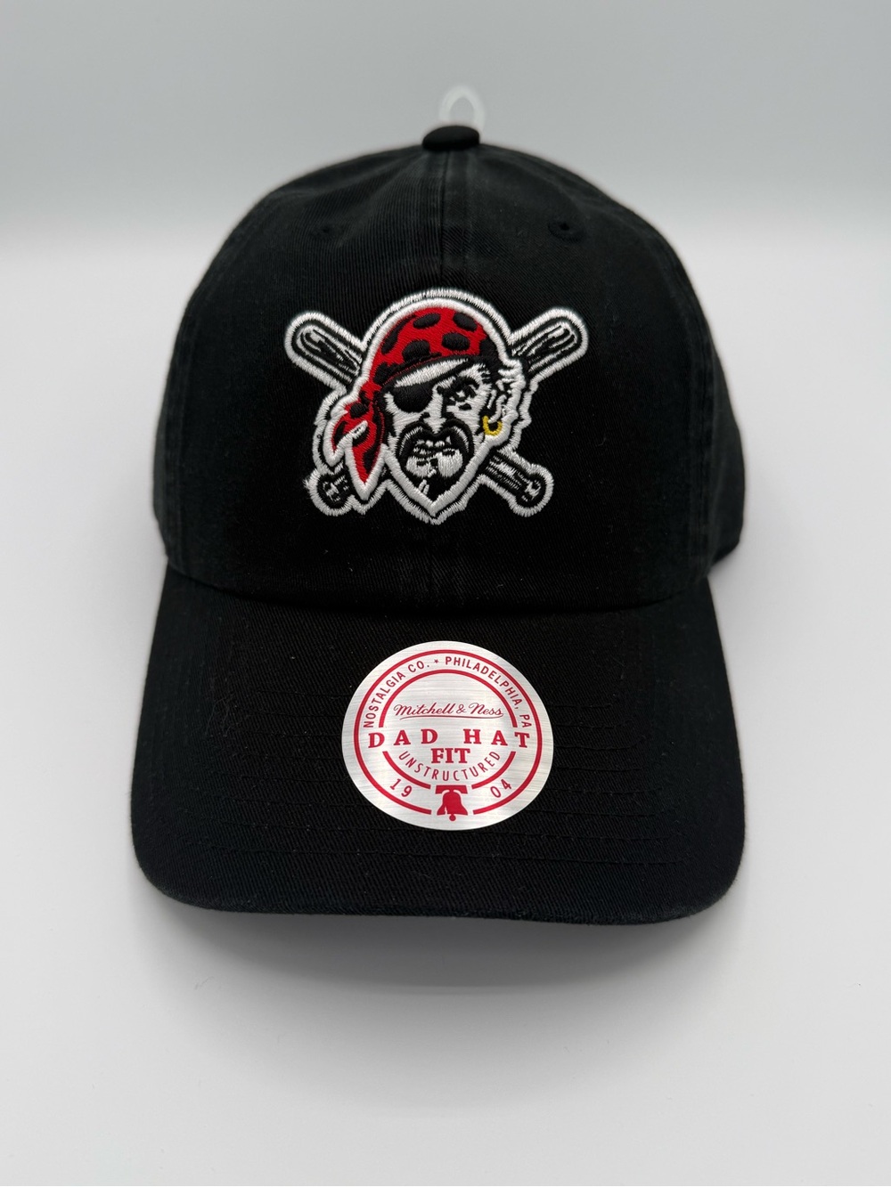 Black Pittsburgh Pirate Logo Dad Hat with Red Accent